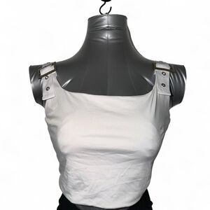 Shein Women's White and Cream Crop-top